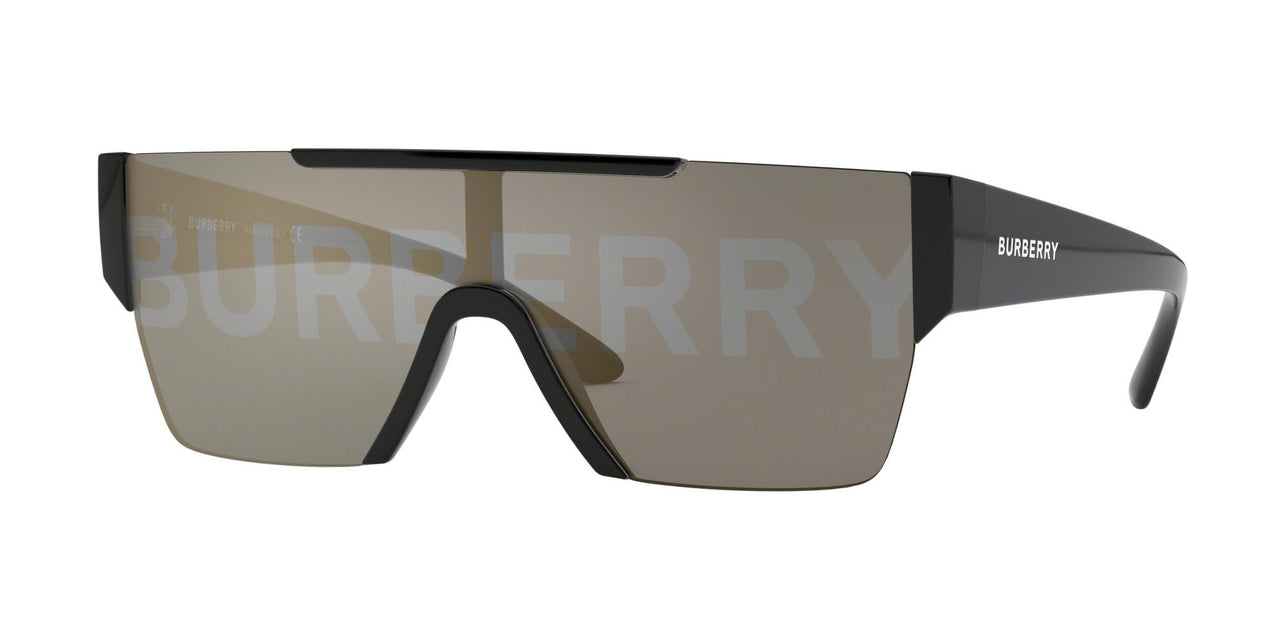 Burberry BE 4291 3001/G Black Plastic Rectangle Sunglasses Gold Mirror Lens