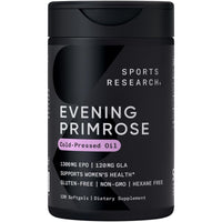 Thumbnail for Sports Research Evening Primrose Oil (1300mg) Cold-Pressed with No fillers or Artificial Ingredients, Non-GMO Tested - Gluten and Soy Free (120 Liquid Softgels)