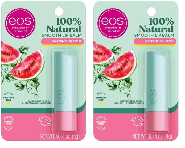 eos 100% Natural Lip Balm- Watermelon Frosé, Dermatologist Recommended for Sensitive Skin, All-Day Moisture Lip Care, 0.14 oz (Pack of 2)