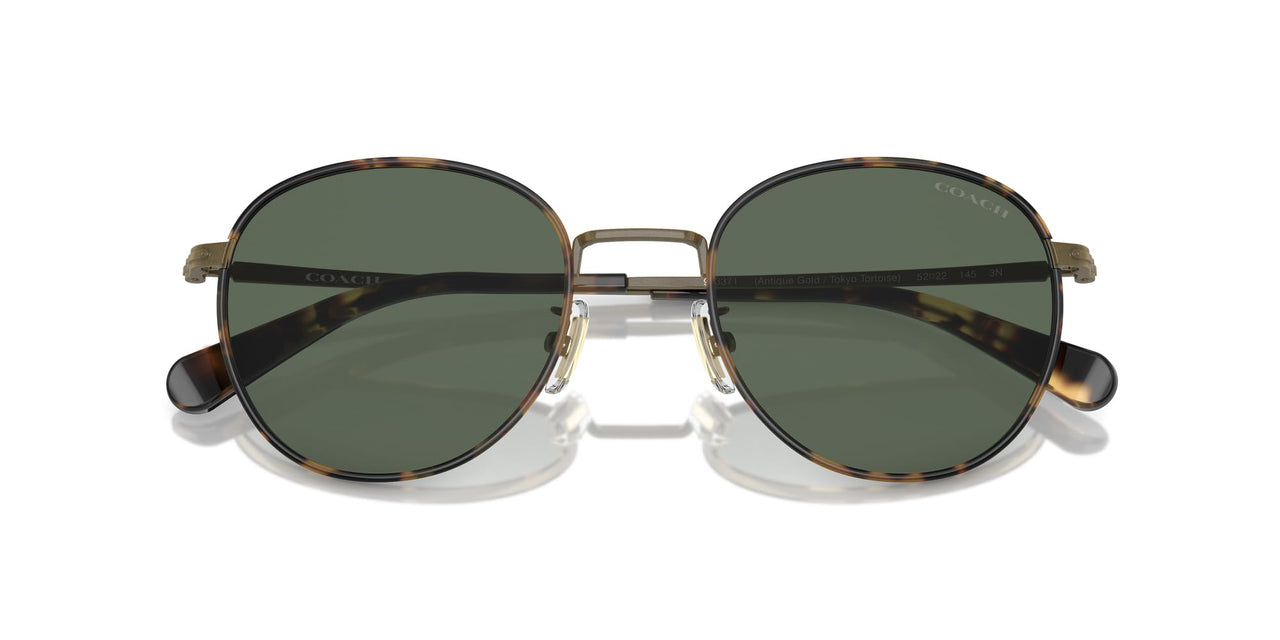 COACH Men's HC7163 Round Sunglasses, Antique Gold/Tokyo Tortoise/Green Solid, 52 mm