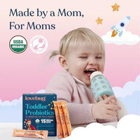 Thumbnail for Lovebug Kids Probiotic Powder with Prebiotic Fiber - Toddler Immunity Support & Constipation Relief - USDA Organic Probiotics for Childrens Gut & Digestive Health (Ages 1-4) - 30 Pack (Unflavoured)
