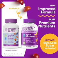 Thumbnail for SmartyPants Toddler Multivitamin Gummies, Omega 3 (DHA/EPA), Vitamins D3, C, Vitamin B12, B6, A, K & Zinc, Biotin, Gluten Free, Three Fruit Flavors, 60 Count (30 Day Supply)