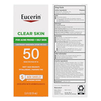 Thumbnail for Eucerin Sun Clear Skin Face Sunscreen Lotion SPF 50 for Acne Prone and Oily Skin, Lightweight Sunscreen with Oil-Absorbing Minerals, Won't Cause Breakouts, Hypoallergenic, 2.5 Fl Oz Bottle