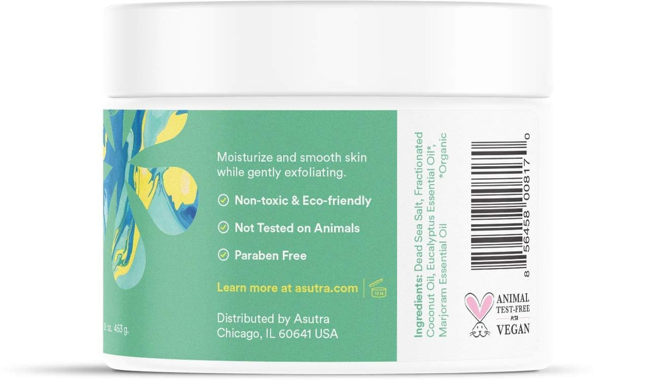 ASUTRA Dead Sea Salt Essential Oil Body Scrub Exfoliator and Dry Brush Bundle (Invigorating Eucalyptus), 16 oz - Ultra Hydrating, Gentle, & Moisturizing - Coconut, Eucalyptus, and Marjoram Oils