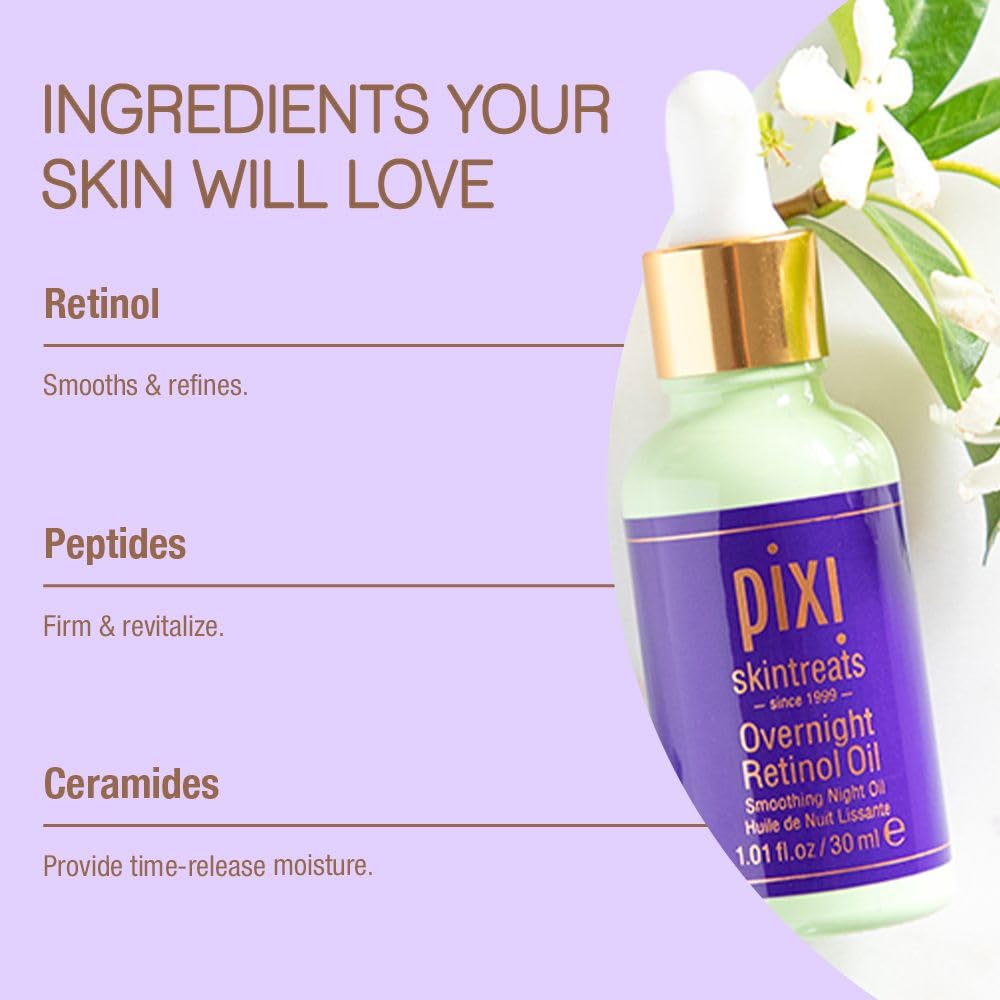 Pixi Beauty Overnight Retinol Oil | Smoothing Night Oil | Peptides Help Firm & Revitalize Skin | Improves Appearance of Fine Lines | 1.01 Fl Oz