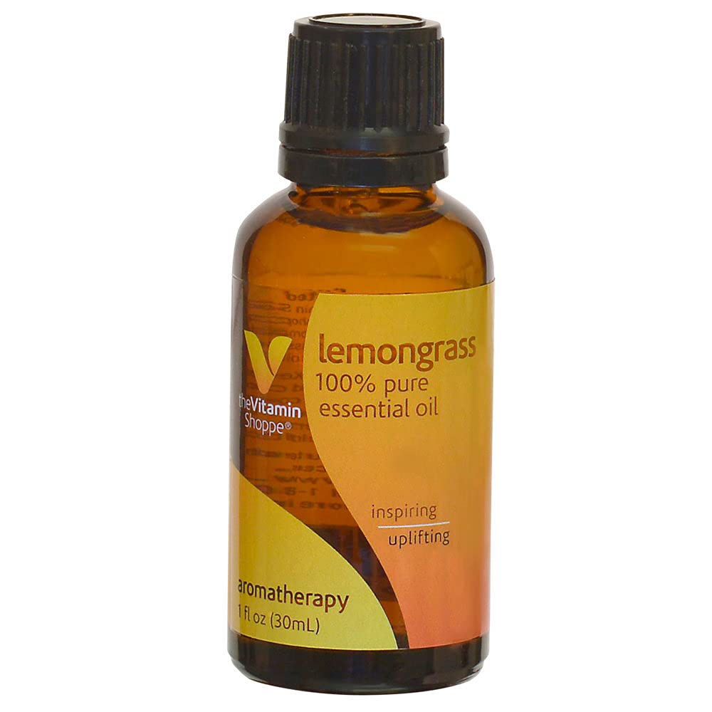 The Vitamin Shoppe Essential Oil Lemongrass, 100 Pure Essential Oil, Aromatherapy Oil with Uplifting and Inspiring Benefits (1 Fluid Ounces Oil)