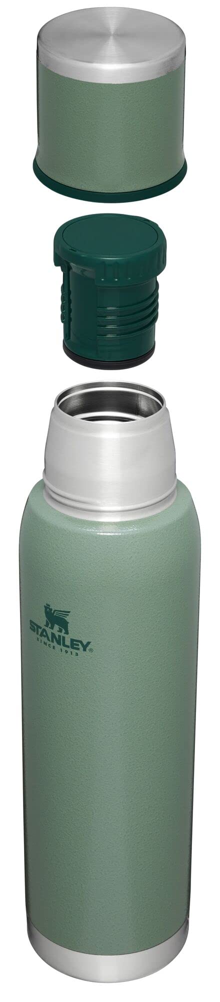 Stanley Adventure-To-Go Vacuum Bottle 1.4 qt Wide Mouth with Leakproof Cup Lid Keep Drinks Hot or Cold Packable for Travel Insulated Stainless Steel Thermal Bottle BPA-Free Hammertone Green