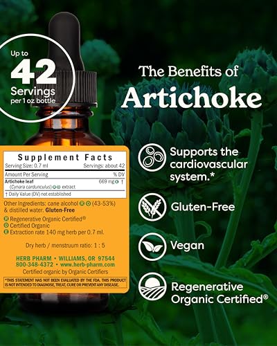 Herb Pharm Certified Organic Artichoke Liquid Extract for Cardiovascular and Circulatory Support - 1 Ounce
