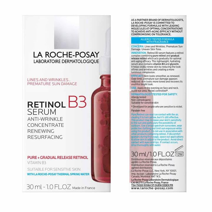 La Roche-Posay Pure Retinol Face Serum with Vitamin B3, Anti Aging Face Serum for Lines, Wrinkles & Premature Sun Damage to Resurface & Hydrate, Suitable for Sensitive Skin, 1.0 Fl. Oz