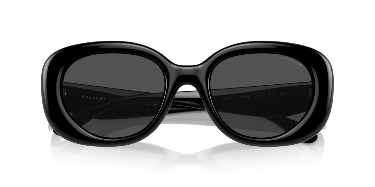 COACH Women's HC8391U Sculpted C Hardware Universal Fit Oval Sunglasses, Black/Grey Solid, 53 mm
