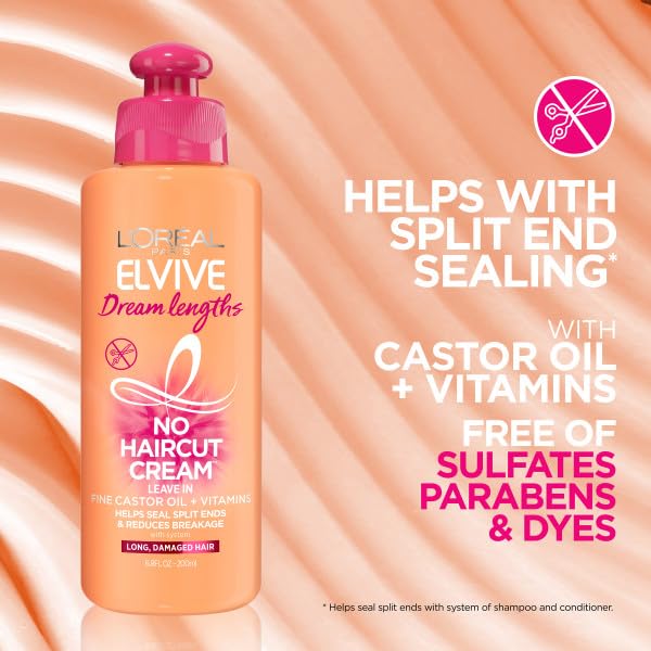 L'Oreal Paris Elvive Dream Lengths Shampoo & Conditioner Kit 28oz + No Haircut Cream Leave-in Conditioner, 6.8 fl. oz.
