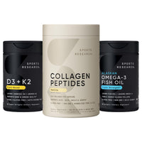 Thumbnail for Sports Research® Skin Joint and Bones Pack - Vanilla Collagen Peptides, Triple Strength Omega-3 Fish Oil Supplement, and Vitamin D3 5000iu & Mk7 Vitamin K2 with Coconut MCT Oil