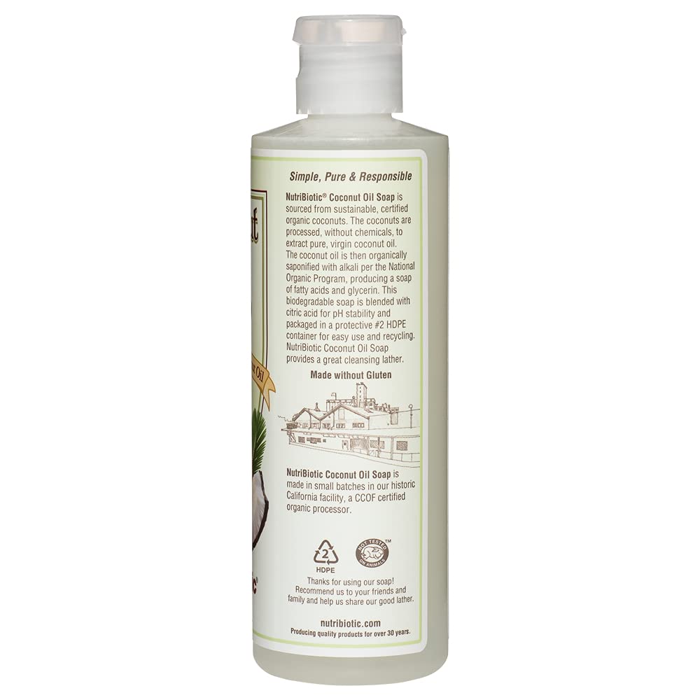 NutriBiotic – Pure Coconut Oil Soap, Unscented 8 Oz | Certified Organic, Unrefined, Biodegradable | Vegan & Made without GMOs, Gluten, Parabens or Sulfates | Rich, Cleansing Lather