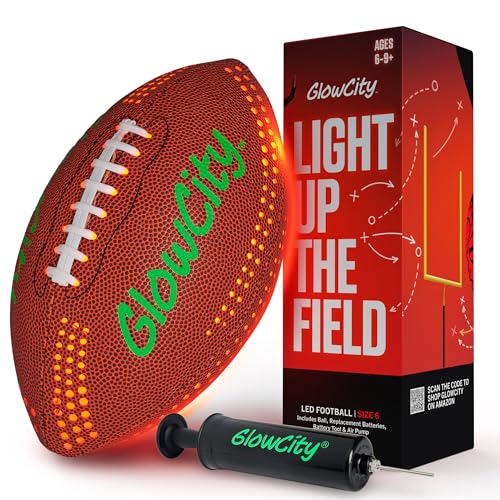 GlowCity Glow in The Dark Football - Size 6 Light Up PU Ball for Teen Boys & Adults - Cool Sports Gift for Night Outdoor Games - Birthday Gifts Ideas for Teen Boys Teenager Ages 12 13 14 15 16 17 18