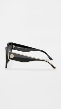 Thumbnail for Tory Burch Women's Monogram Butterfly Sunglasses, Black With Ivory Piping, 54/19/140