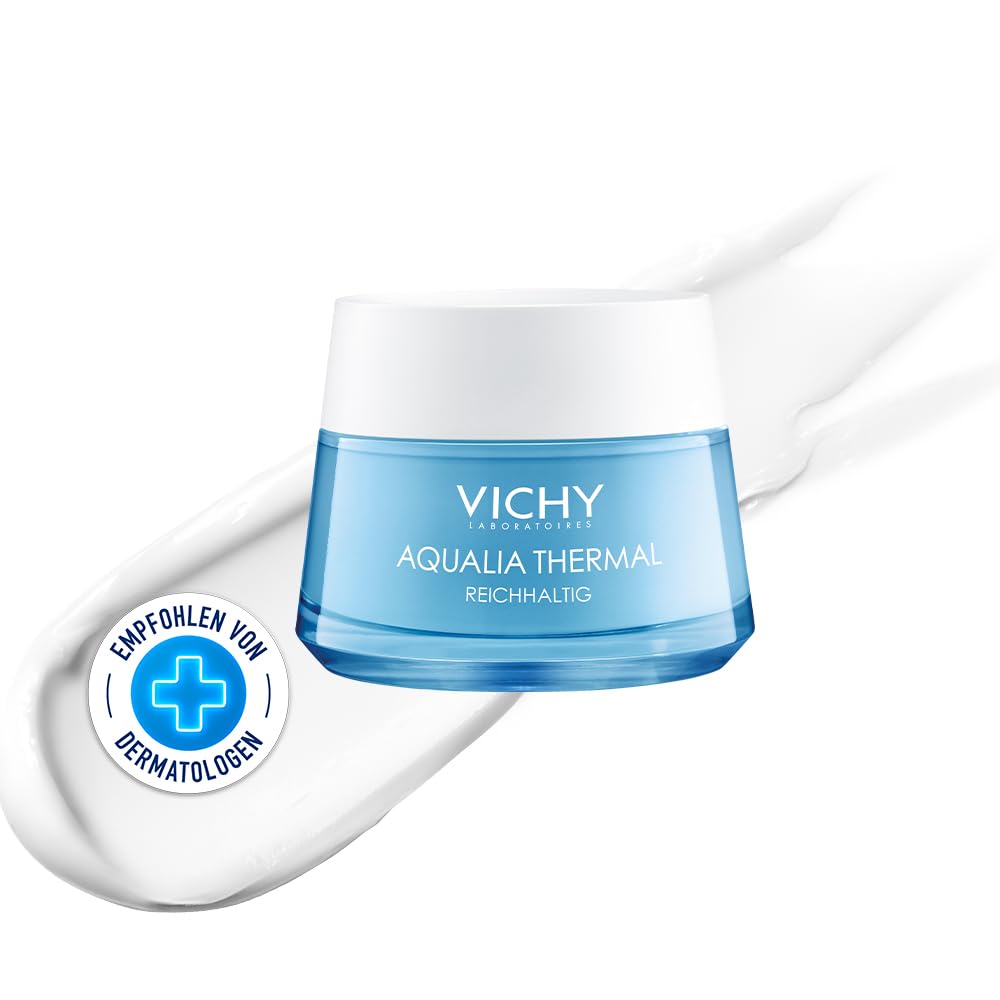 Vichy Aqualia Thermal Rich Face Cream Moisturizer for Dry and Extra-Dry Skin, Facial Moisturizer with Hydrating Natural Origin Hyaluronic Acid, Soothe and Moisturize, Paraben-Free
