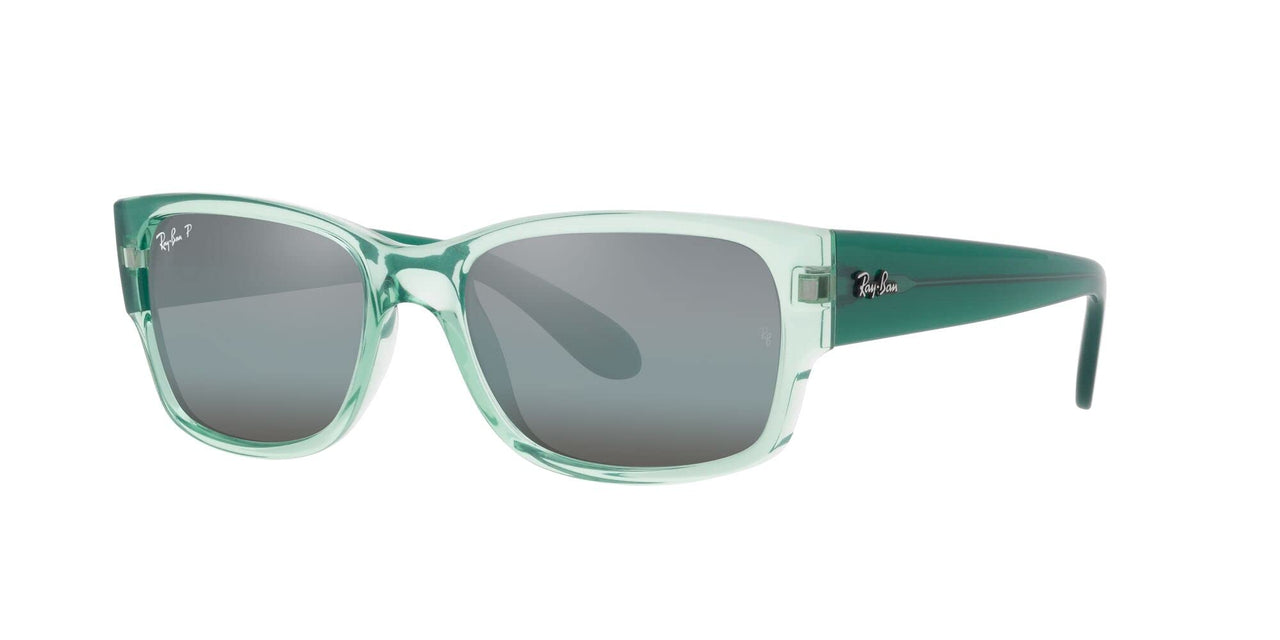 Ray-Ban Unisex RB4388 Square Sunglasses, Transparent Green/Blue Polarized, 58 mm