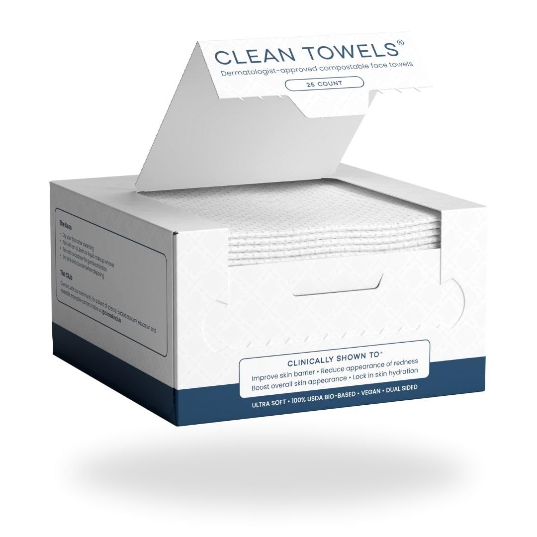 Clean Skin Club Clean Towels™, 100% USDA Biobased Dermatologist Approved Face Towel, Disposable Clinically Tested Face Towelette, Facial Washcloth, Makeup Remover Dry Wipes, Ultra Soft, 25 ct, 4 pack
