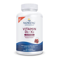 Thumbnail for Nordic Naturals Vitamin D3 + K2 Gummies, Pomegranate - 120 Gummies - 1000 IU Vitamin D3 + 45 mcg K2- Great Taste - Bone Health, Promotes Healthy Muscle Function - Non-GMO - 120 Servings