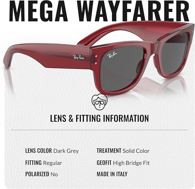 Ray-Ban RB0840S MEGA WAYFARER BIO-BASED Square Shaped Non-Polarized Sunglasses for Men & Women – Includes Official RAYBAN Eyewear Kit – Ideal Formal & Casual Wear Sunglasses – Dark Grey Lens