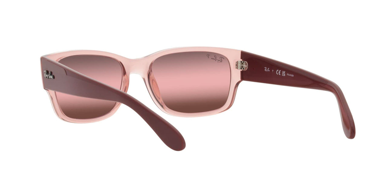 Ray-Ban RB4388 Square Sunglasses, Transparent Pink/Wine Polarized, 58 mm