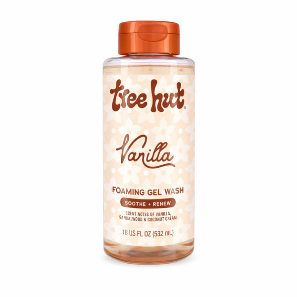 Tree Hut Vanilla Foaming Gel Wash, Moisturizing & Hydrating Body Wash with Shea Butter, Gently Cleanses for Soft, Fresh & Radiant Skin, 18 fl oz