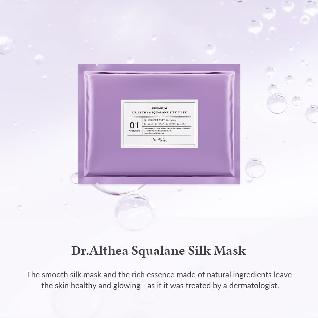 Dr.Althea Premium Squalane Silk Mask | Hydrolized Collagen for Intensive Hydration| Nourishing and Helps Repair Damaged Skin | Korean Sheet Mask | Pack of 5