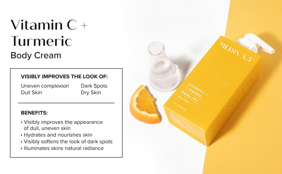 MEDIX Vitamin C Cream + Niacinamide Brightening Body Lotion | Anti Aging Moisturizer Vitamin C Lotion For Women & Men To Soften The Look Of Dark Spots, Wrinkles, & Uneven Looking Skin Tone, 15 Fl Oz