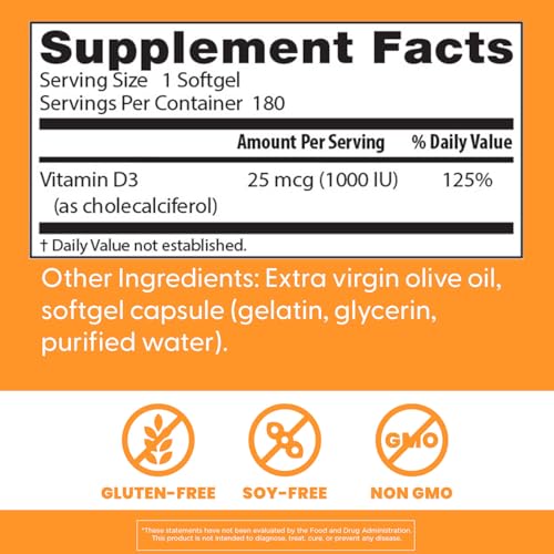 Doctor's Best Best Vitamin D3 1000 IU, Softgel Capsules, 180-Count