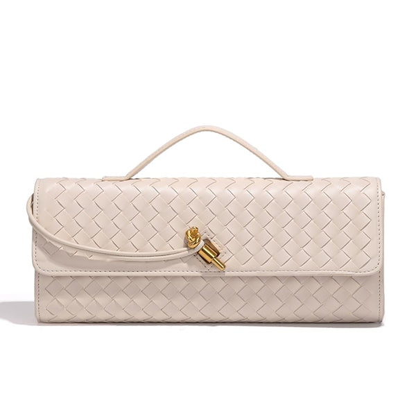 Covelin Women's Handmade Woven Evening Bag Leather Shoulder Clutch Handbag Fashion Crossbody Purse Beige