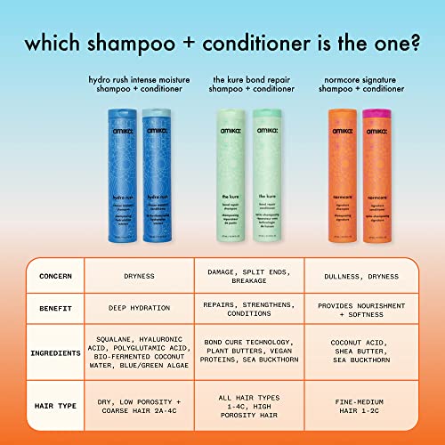 amika hydro rush intense moisture conditioner with hyaluronic acid, 275ml | for dry, textured, or coarse hair types 2a-4c, long-lasting hydration, color-safe, keratin + chemically treated safe