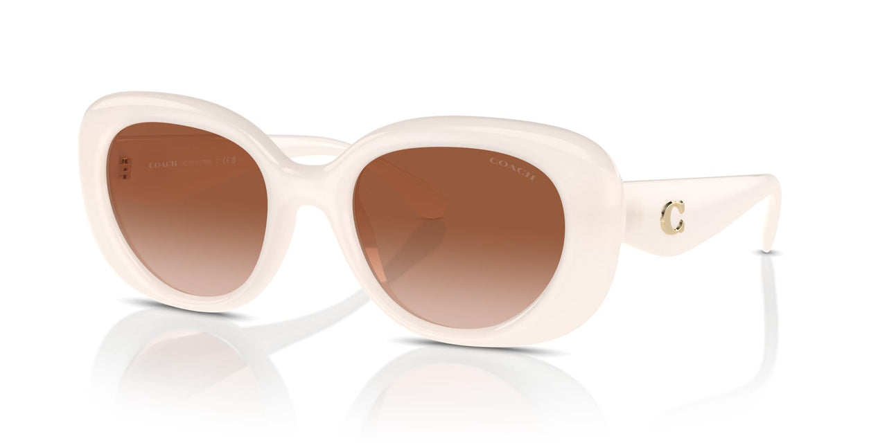 COACH Women's HC8391U Sculpted C Hardware Universal Fit Oval Sunglasses, Milky Cloud/Brown Gradient, 53 mm