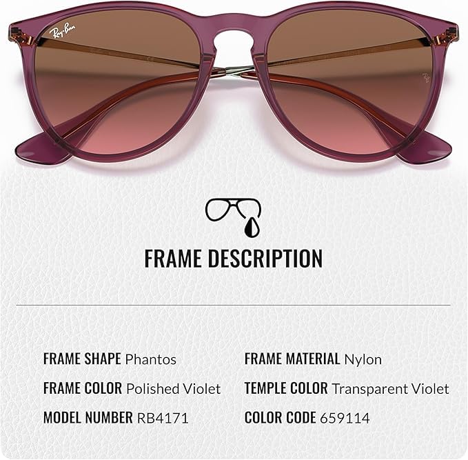 Ray-Ban RB4171 ERIKA CLASSIC Phantos Shaped Non-Polarized Sunglasses for Women – Includes Official RAYBAN Eyewear Kit – Ideal Formal & Casual Wear Sunglasses – Pink Gradient Brown Lens