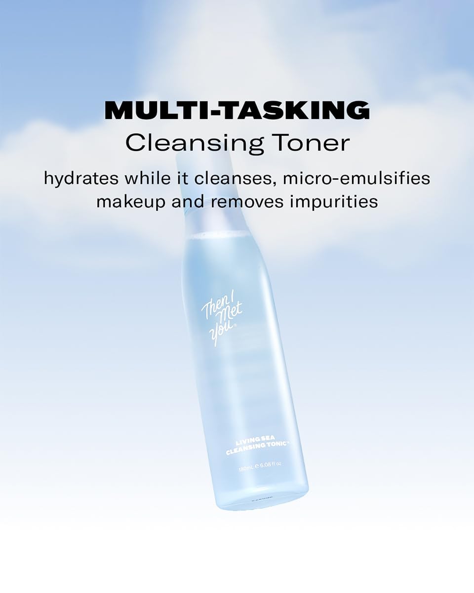 Then I Met You Living Sea Cleansing Tonic, Face Toner & Makeup Remover Micellar Water with Deep Sea Water, Papaya Enzymes & Licorice Root, Vegan & Clean Skincare, 6.08 oz