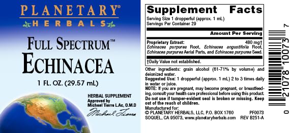 Planetary Herbals Full Spectrum Echinacea Liquid Extract Supplement, 1 Fluid Ounce