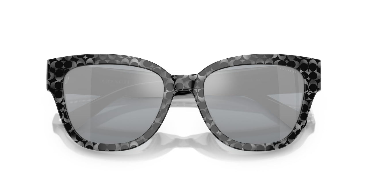Coach HC8379U Universal Fit Sunglasses, Grey Pearl Signature C/Light Silver Mirrored, 54 mm
