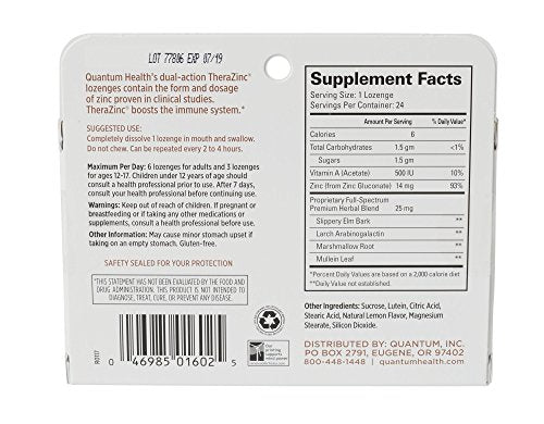 Quantum Health TheraZinc Lemon Lozenges, Made with Zinc Gluconate for Immune Support, 24 Count