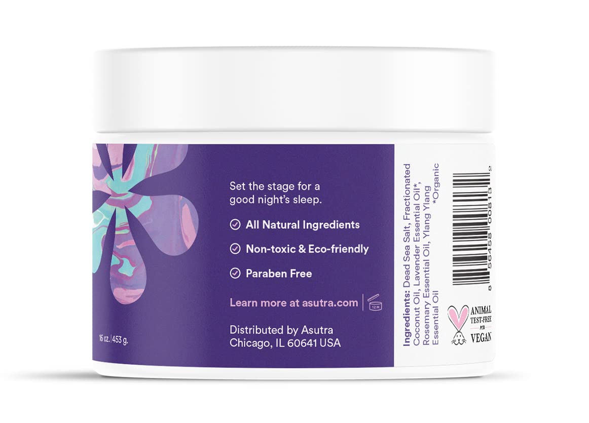 ASUTRA Dead Sea Bath Salts (Bedtime Soak), 16 oz - Soak in Rich & Vital Healing Minerals - Prepare for Sweet Dreams with Lavendar, Rosemary, & Ylang Ylang Essential Oils