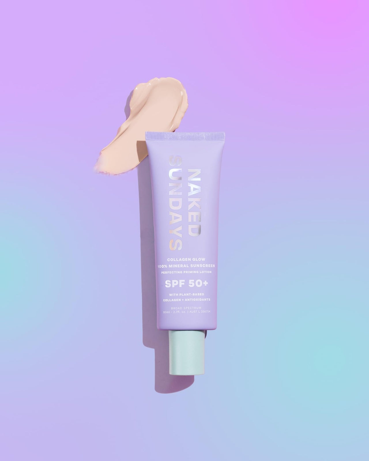 Naked Sundays SPF50+ Collagen Glow 100% Mineral Sunscreen, Hydrating 100% Mineral Sunscreen With Zinc Oxide, Vegan Collagen, Primer & A Sheer Tint for Healthy Glow, 80ml (80ml), Beige
