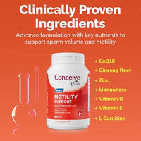 Thumbnail for CONCEIVE PLUS Motility Boost for Men - Sperm Count Booster with Vitamin D, Vitamin E, Zinc, Spermidine, Antioxidants - Sperm Count, Sperm Motility - Multivitamin Supplement for Men Sperm - 60 Caps