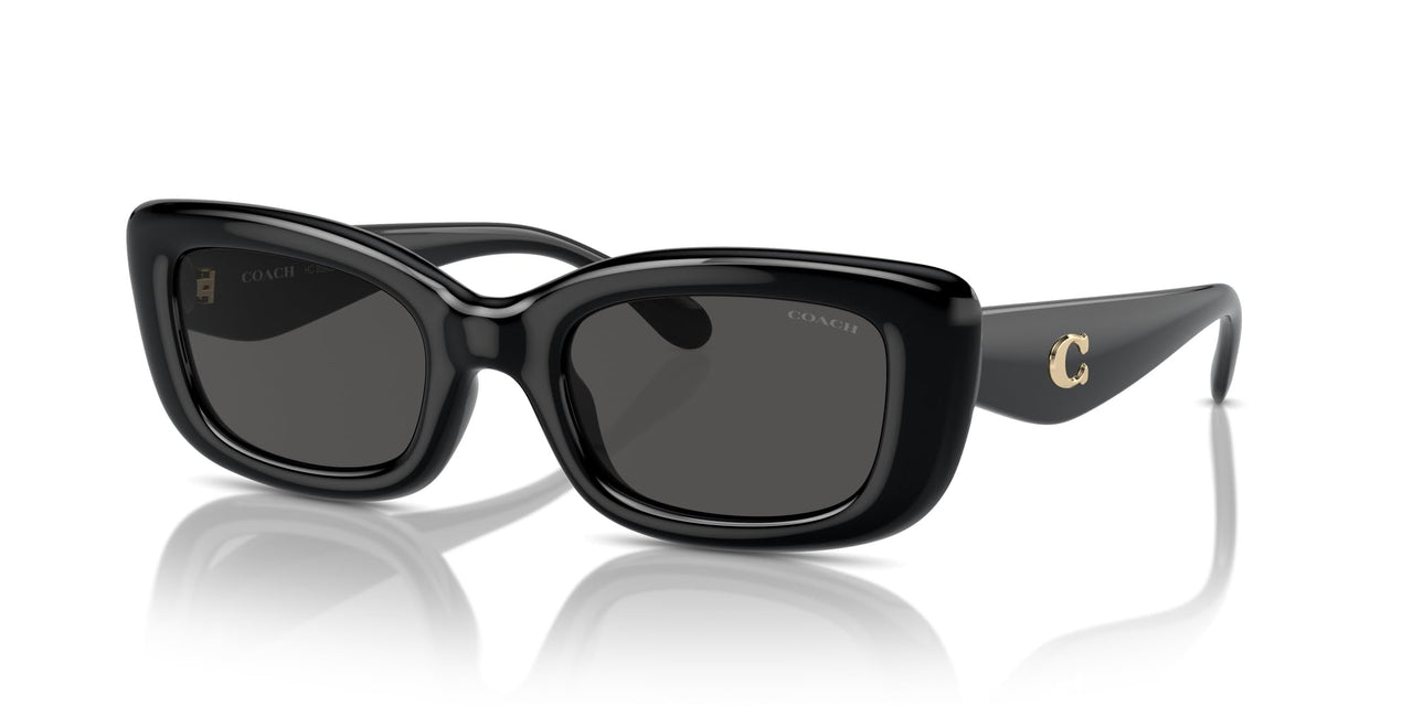 COACH Women's HC8390U Sculpted C Hardware Universal Fit Rectangular Sunglasses, Black/Grey Solid, 51 mm