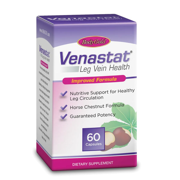 Body Gold Venastat - Leg Vein Support Supplements, Horse Chestnut Supplements, Herbal Circulatory Support with Diosmin for Men & Women, Healthy Blood Flow & Circulation - 60 Veggie Capsules
