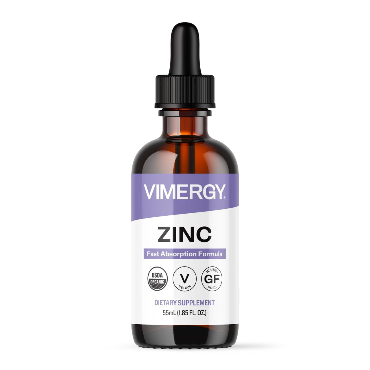 VIMERGY USDA Organic Zinc Supplements for Women & Men (7.5mg Liquid Zinc Per Serving) Fast-Absorbing Immune Support, Promotes Healthy Bones & Skin, Vegan (55 mL)