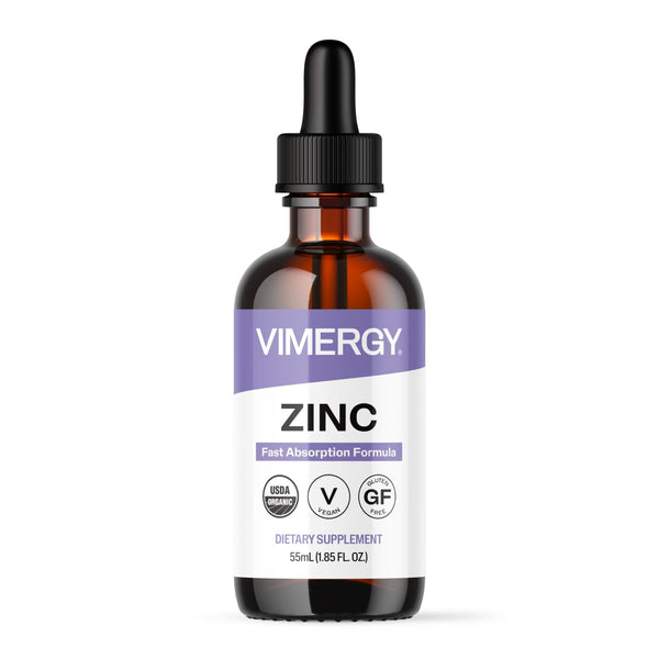 VIMERGY USDA Organic Zinc Supplements for Women & Men (7.5mg Liquid Zinc Per Serving) Fast-Absorbing Immune Support, Promotes Healthy Bones & Skin, Vegan (55 mL)