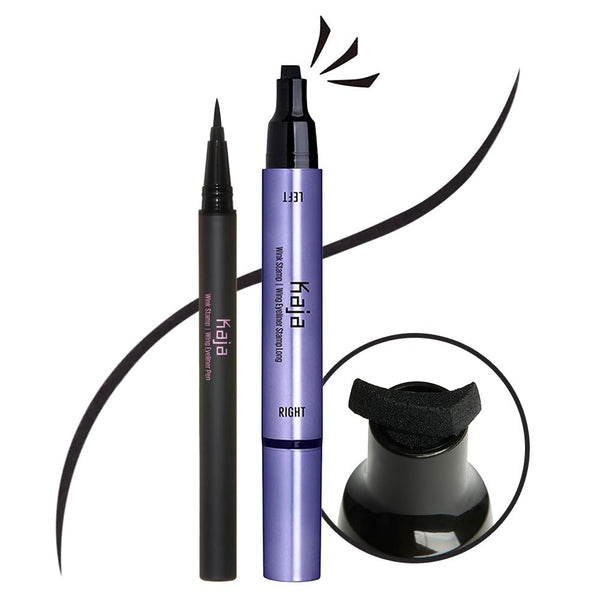 Kaja Winged Eyeliner Set - Wink Stamp Long | with Avocado Extract, Double-ended Wing, Smudge-Proof, Waterproof, Eye Irritation Tested, Long Lasting Pencil, Colorstay, Matte Finish, Cat Eye Look