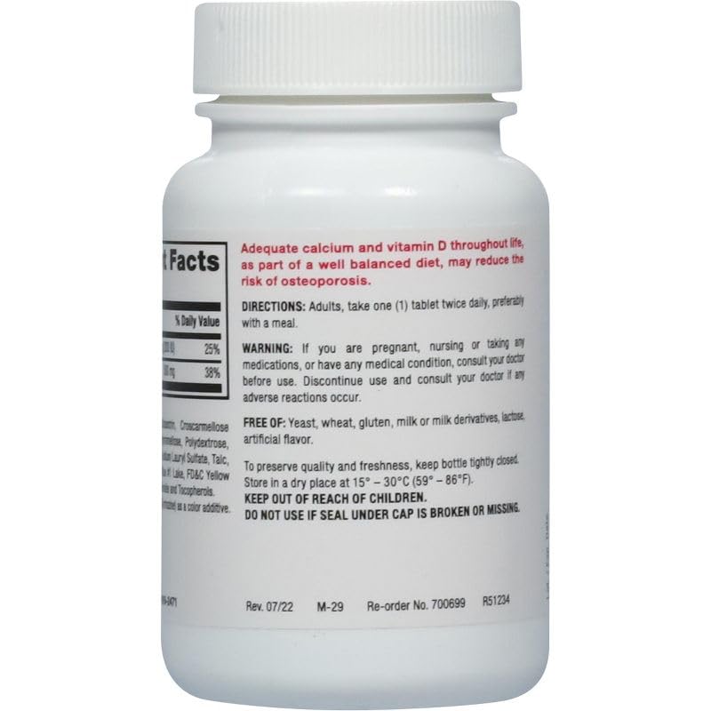 Major Oyster Shell Calcium with Vitamin D3 500 mg / 5 mcg (200 IU) - Calcium Supplement - 60 Tablets