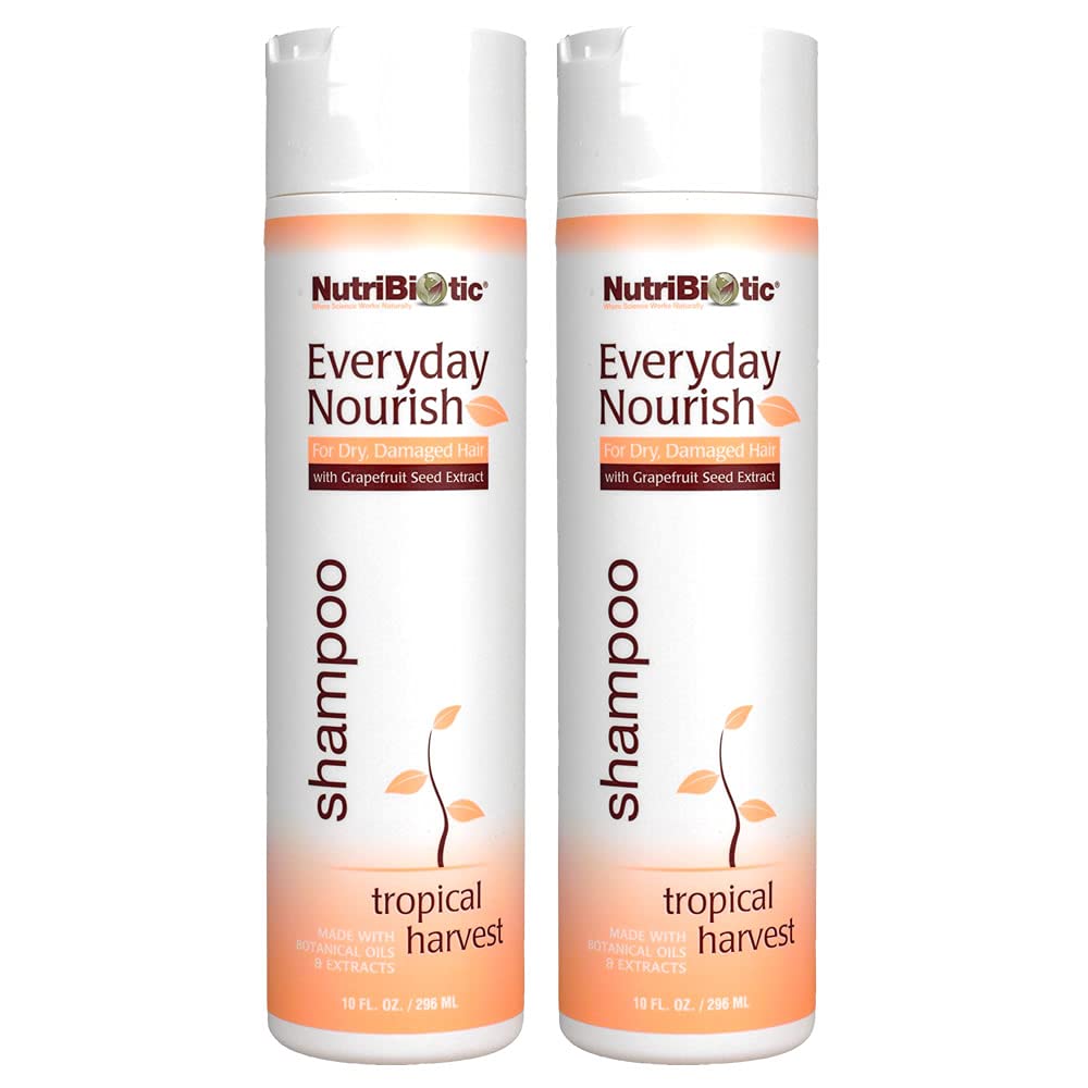 NutriBiotic Everyday Nourish Shampoo, Tropical Harvest, 10 Fl. Oz Twin Pack | GSE & Botanicals for Dry Hair | Free of Parabens, Sulfates, Dyes, Colorings, Cocamide DEA & Chlorine Derivatives