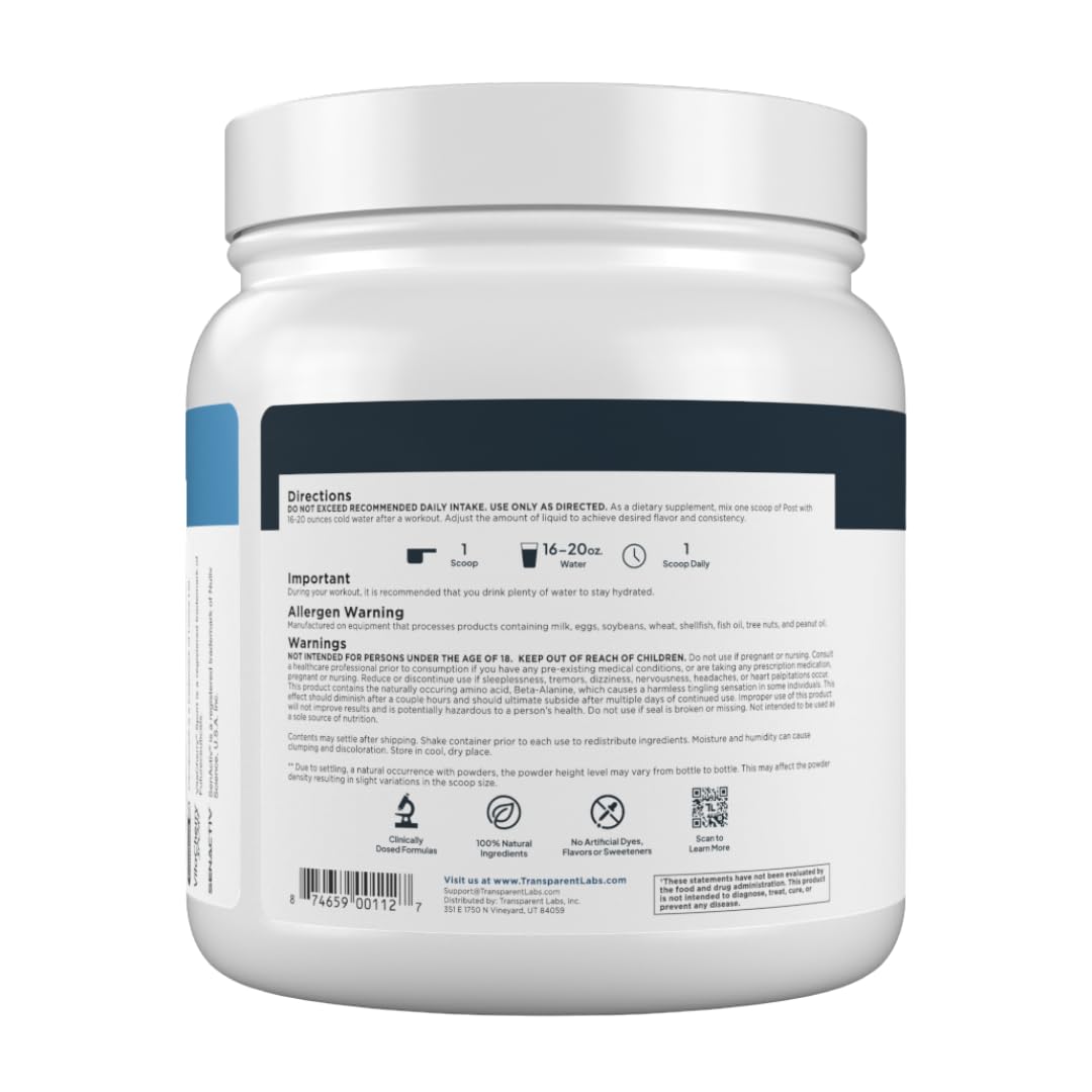 Transparent Labs Post - Post-Workout Recovery Muscle Builder with L-Glutamine, Beta-Alanine and BetaPure Betaine Anhydrous for Muscle Recovery and Muscle Building - 30 Servings, Black Cherry