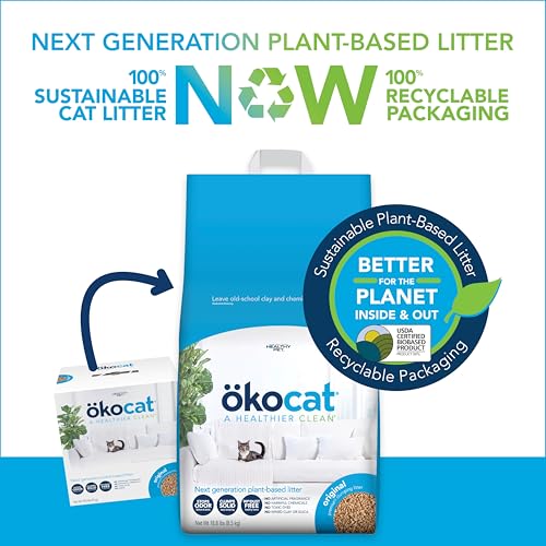 ökocat Original Wood Clumping Cat Litter, Unscented, 18.8 pounds - Natural Ingredients, Stops Odor, Clumps Solid, 99% Dust Free, Great for All Cats