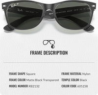 Thumbnail for Ray-Ban RB2132 NEW WAYFARER CLASSIC POLARIZED Square Shaped Sunglasses for Men & Women – Includes Official Rayban Eyewear Kit – Ideal Formal & Casual Wear Sunglasses – Green Classic G-15 Lens